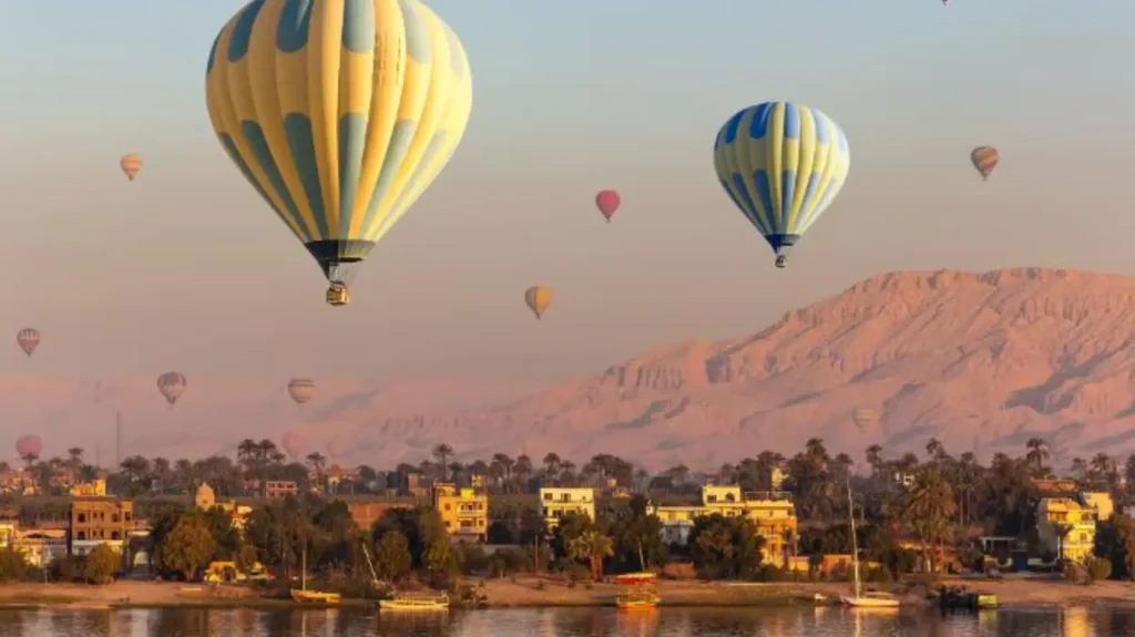 Hot air balloon ride over Valley of the Kings Luxor sunrise