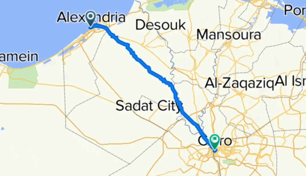 Cairo to Alexandria road trip map