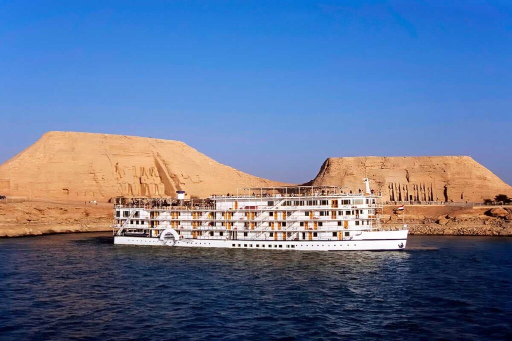 Cruise ship sailing on Lake Nasser in southern Egypt